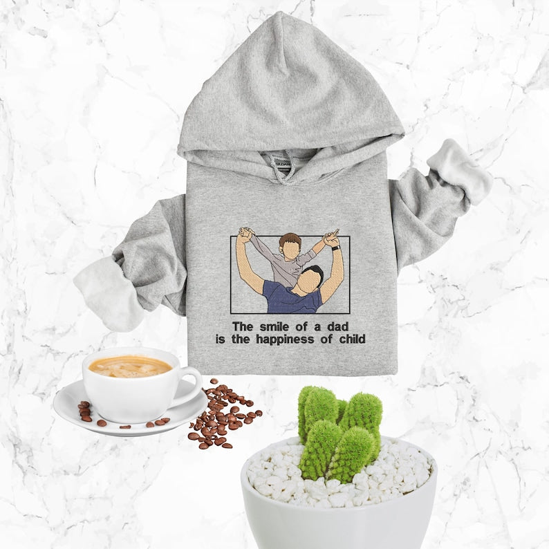 Customized Dad And Kids Photo Embroidered Sweatshirt, Hoodie, Personalized Dad Portrait Hoodie
