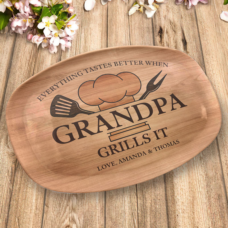 Everything Tastes Better When Grandpa Grills It - Family Personalized Custom Platter