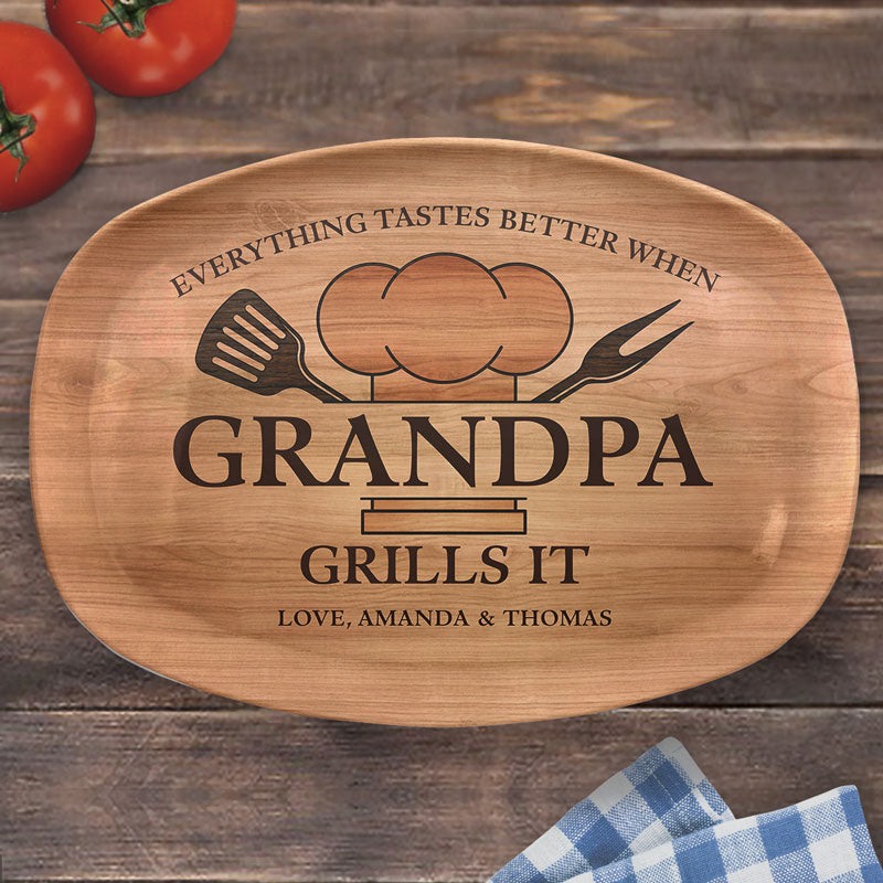 Everything Tastes Better When Grandpa Grills It - Family Personalized Custom Platter