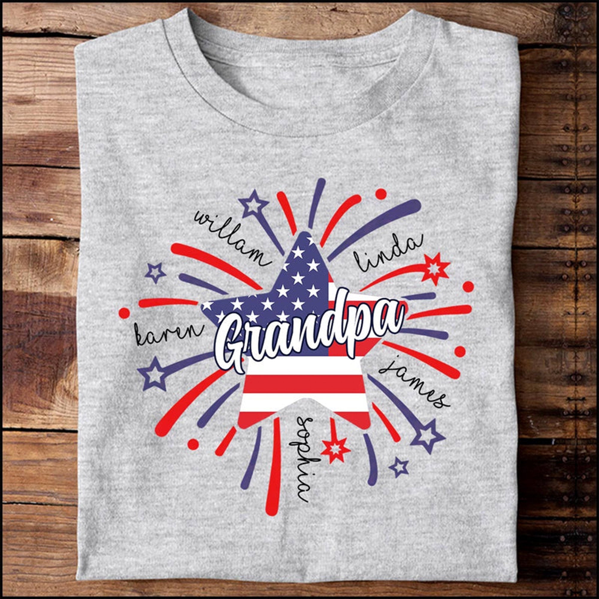 Custom Papa With Kids Star Firework Flag Personalized Shirt for Independence Day