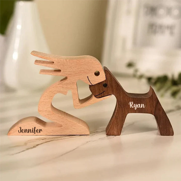Personalized Custom Wooden Pet Carvings - The Love Between You And Your Fur-Friend - Gift For Pet Lovers - Wood Sculpture Table Ornaments, Carved Wood Decor