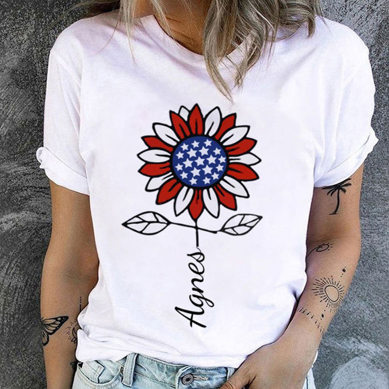 Custom Personalized American Flag Patriotic Graphic Crewneck T-shirt