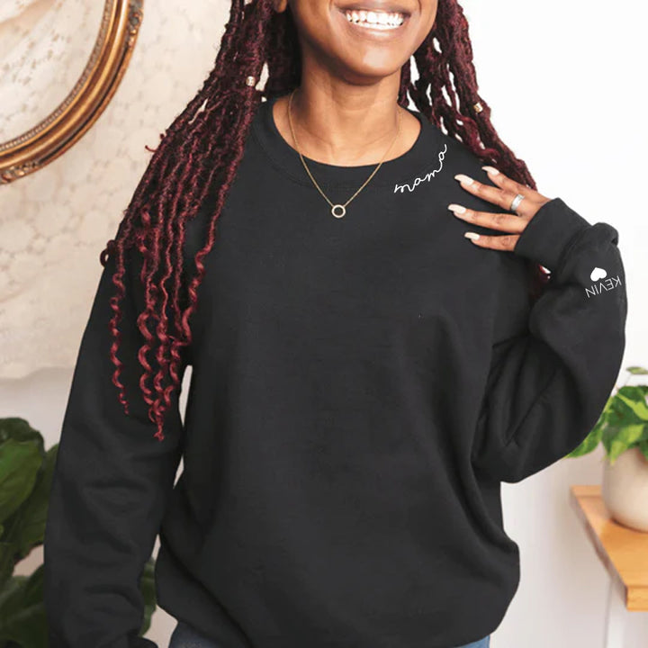 Personalized Family Embroidered Sweatshirt with Kids Names On Sleeve