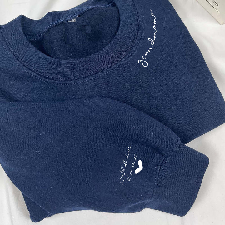 Personalized Family Embroidered Sweatshirt with Kids Names On Sleeve