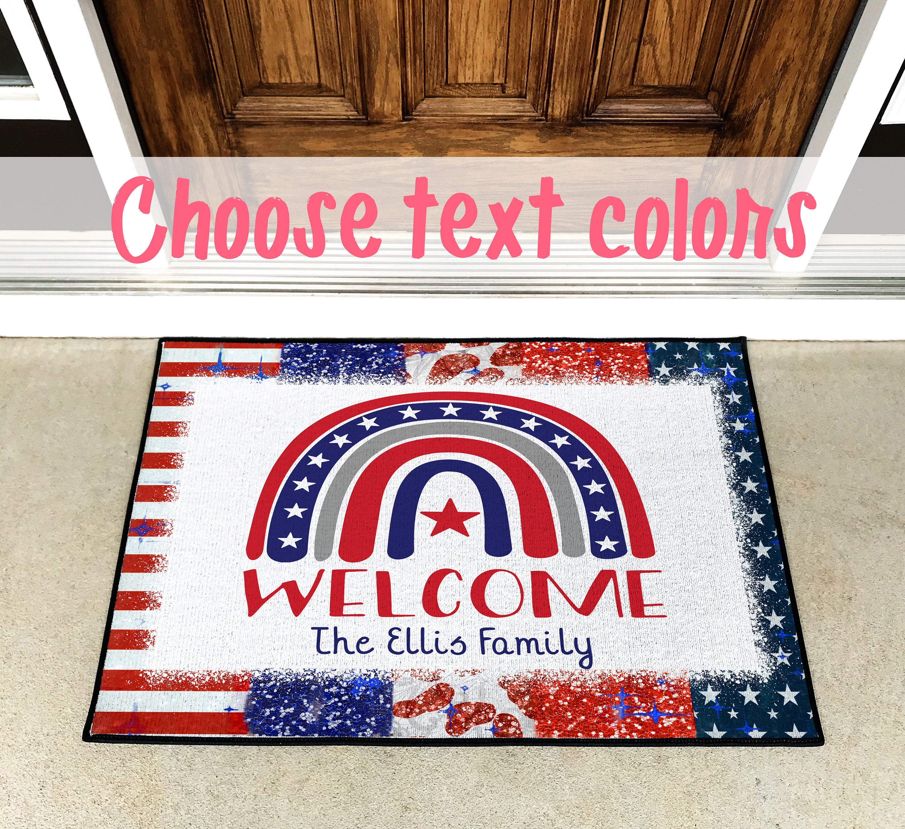 American Flag Decorations Summer Decor Personalized Door Mat Welcome Mat Custom