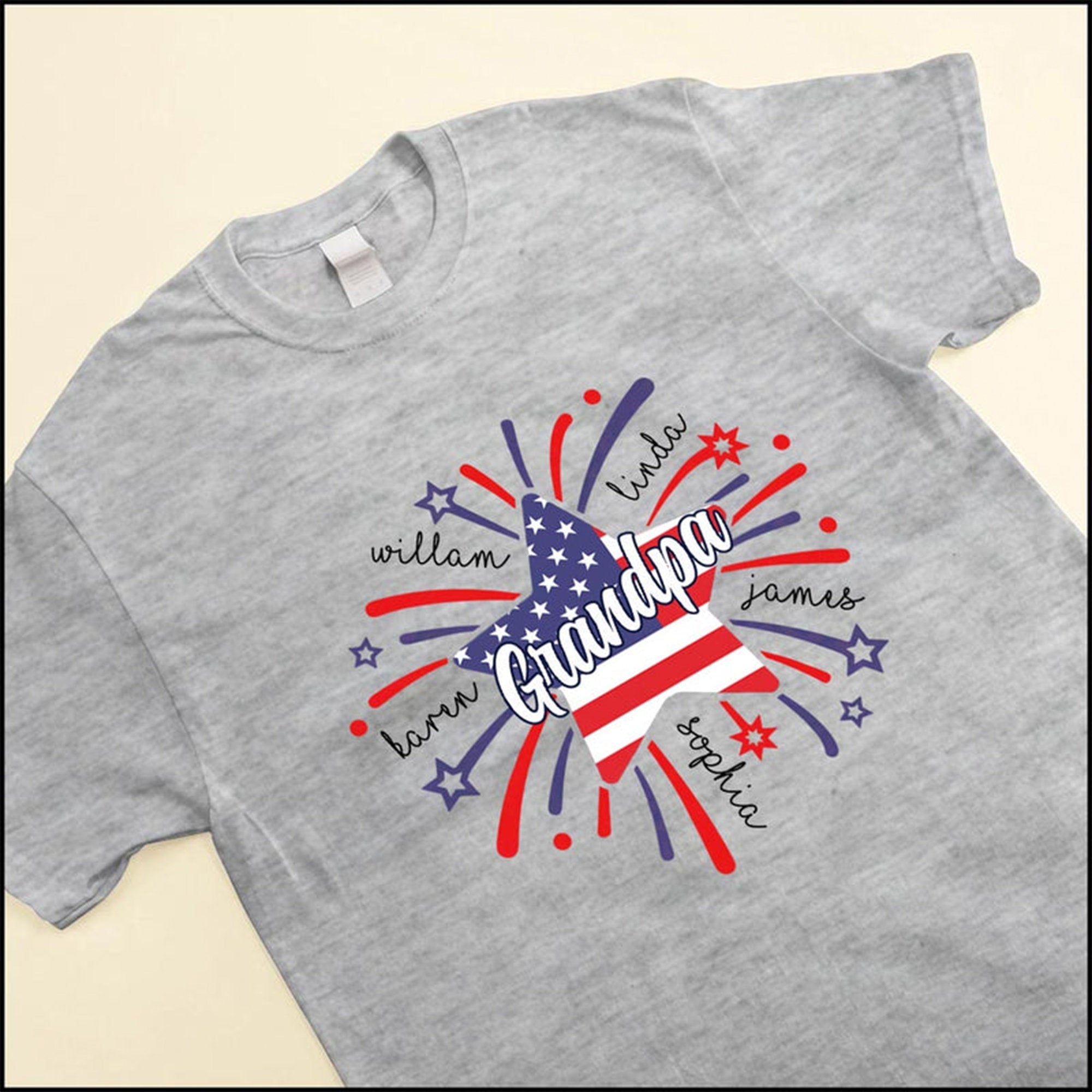 Custom Papa With Kids Star Firework Flag Personalized Shirt for Independence Day