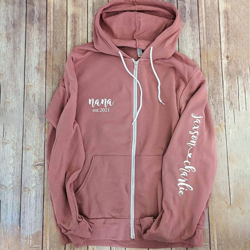Custom Grandparent zip up hoodie with kids names and est date