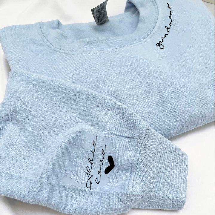 Personalized Family Embroidered Sweatshirt with Kids Names On Sleeve
