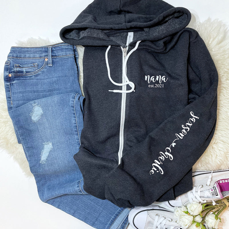 Custom Grandparent zip up hoodie with kids names and est date