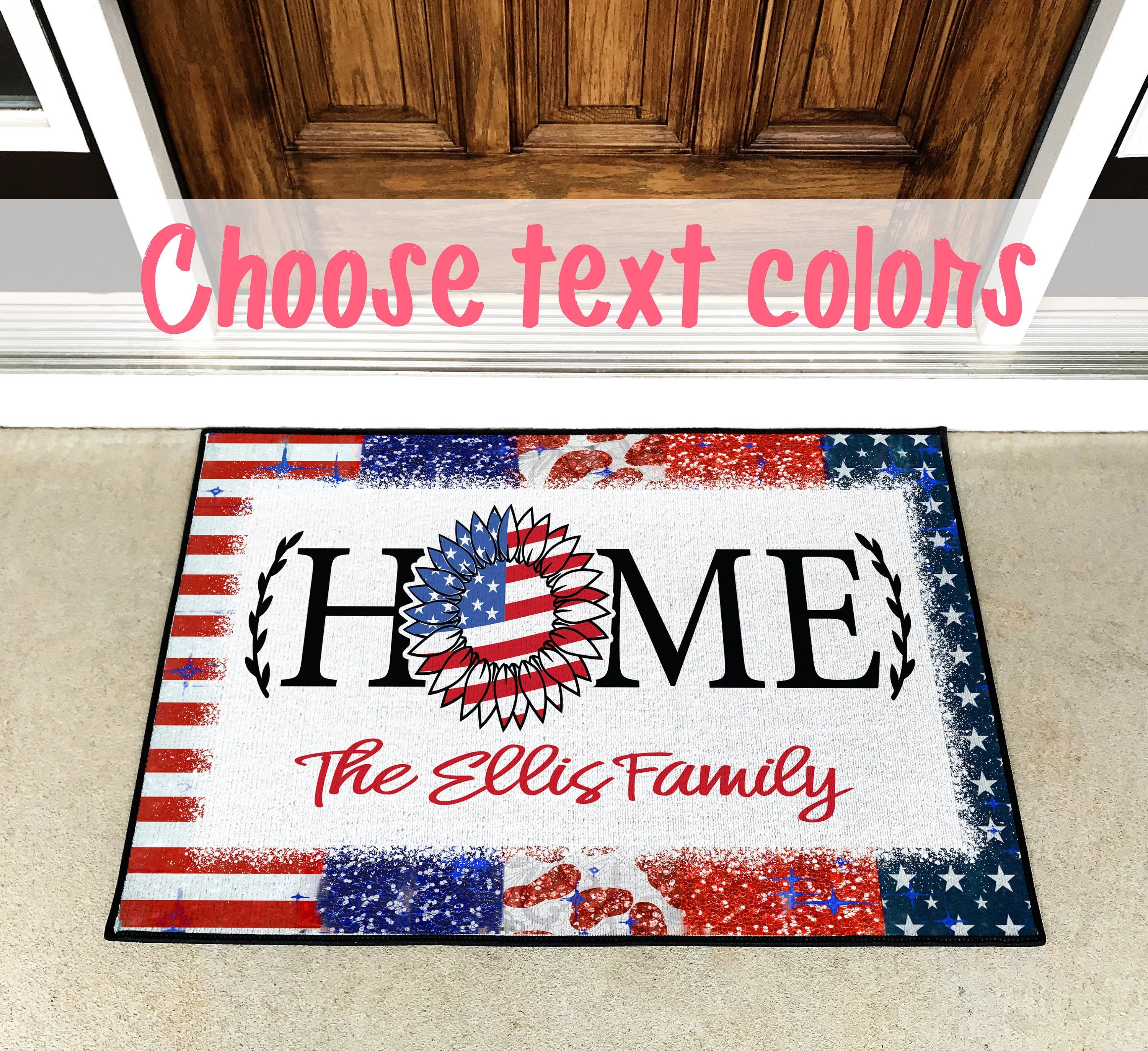 American Flag Decorations Summer Decor Personalized Door Mat Welcome Mat Custom