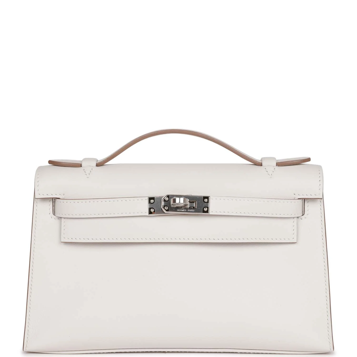 Hermes Kelly Pochette Gris Pale Swift Palladium Hardware
