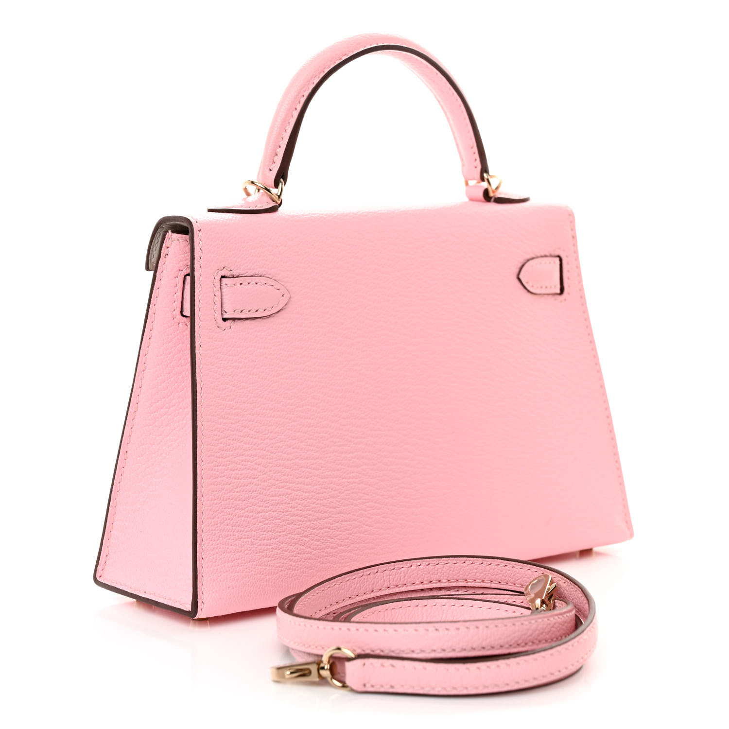 HERMES Chevre Mysore Horseshoe Mini Kelly Sellier 20 Rose Sakura Gris Perle