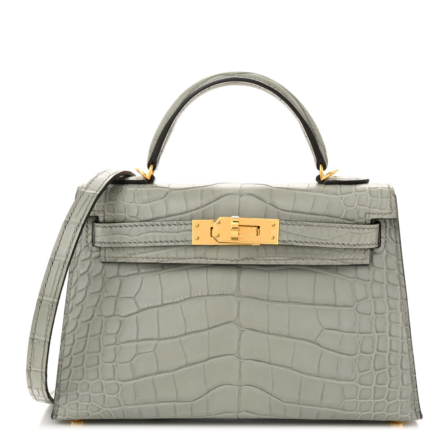 Matte Alligator Mini Kelly Sellier 20 Gris Ciment