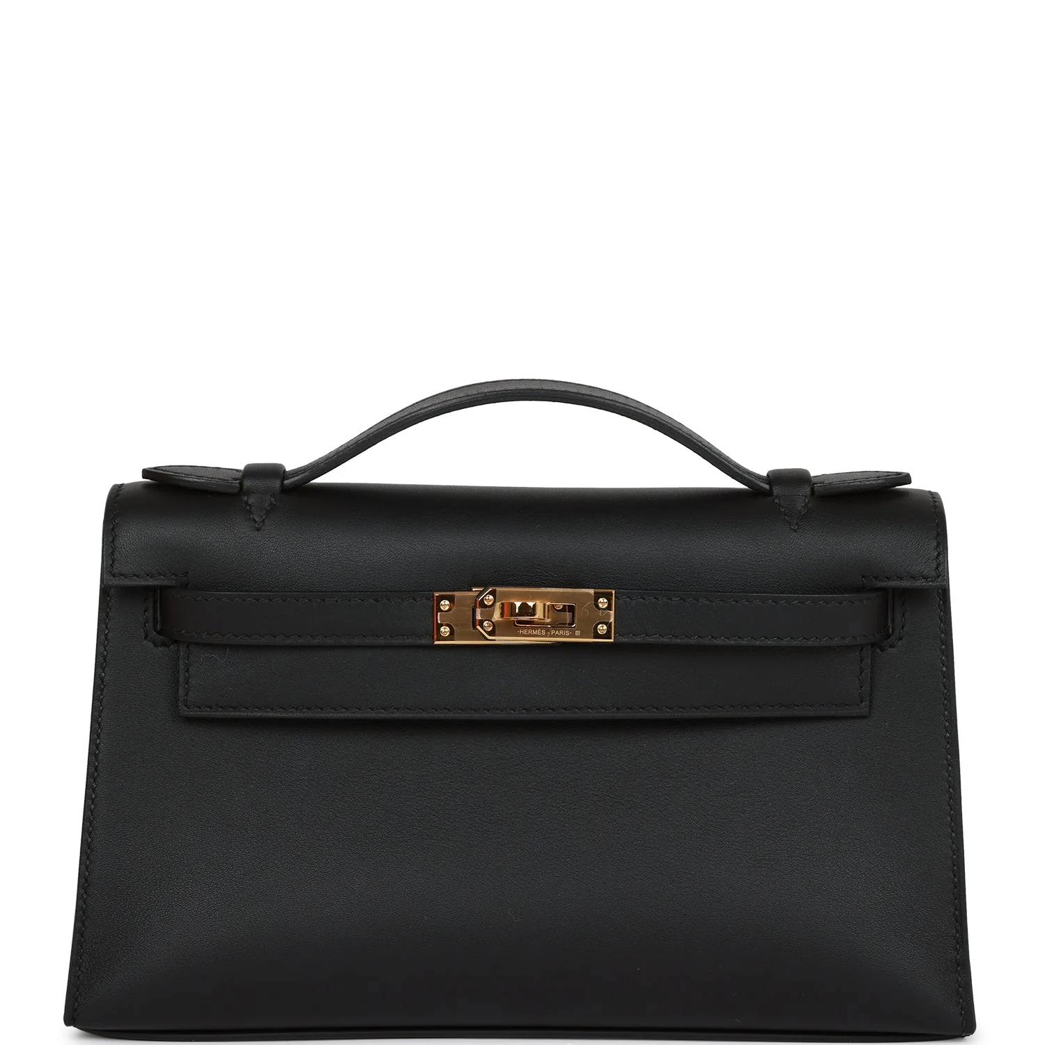 Her Kelly Pochette Black Swift Gold Hardware