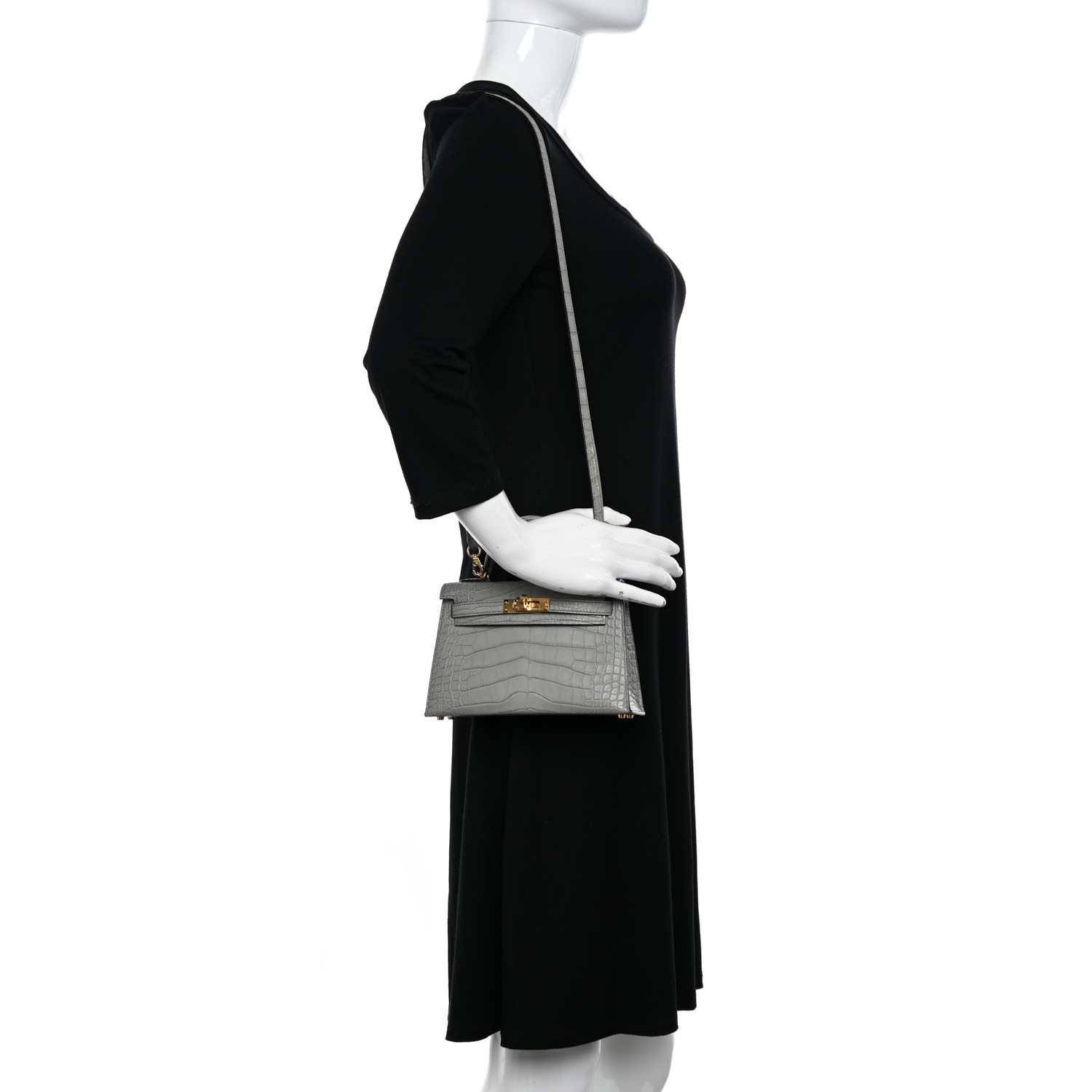 Matte Alligator Mini Kelly Sellier 20 Gris Ciment