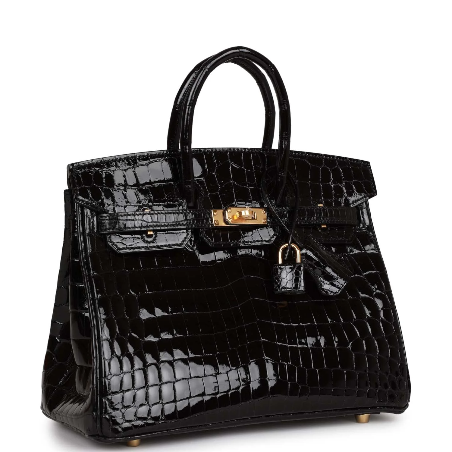 Her Birkin 25 Black Shiny Niloticus Crocodile Gold Hardware