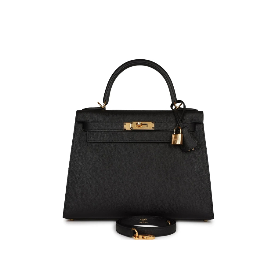 Her Kelly Sellier 28 Black Epsom Gold Hardware