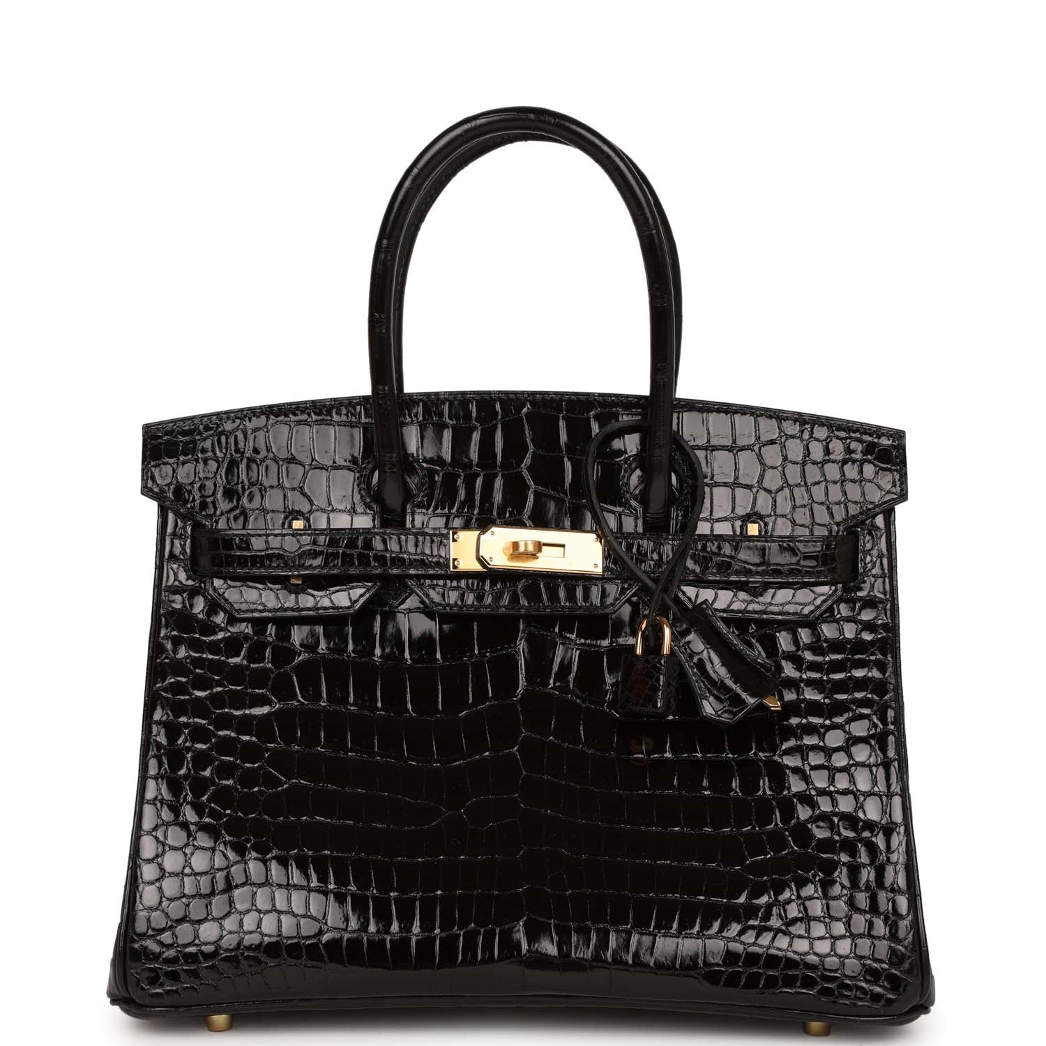 Her Birkin 30 Black Shiny Crocodile Porosus Gold Hardware