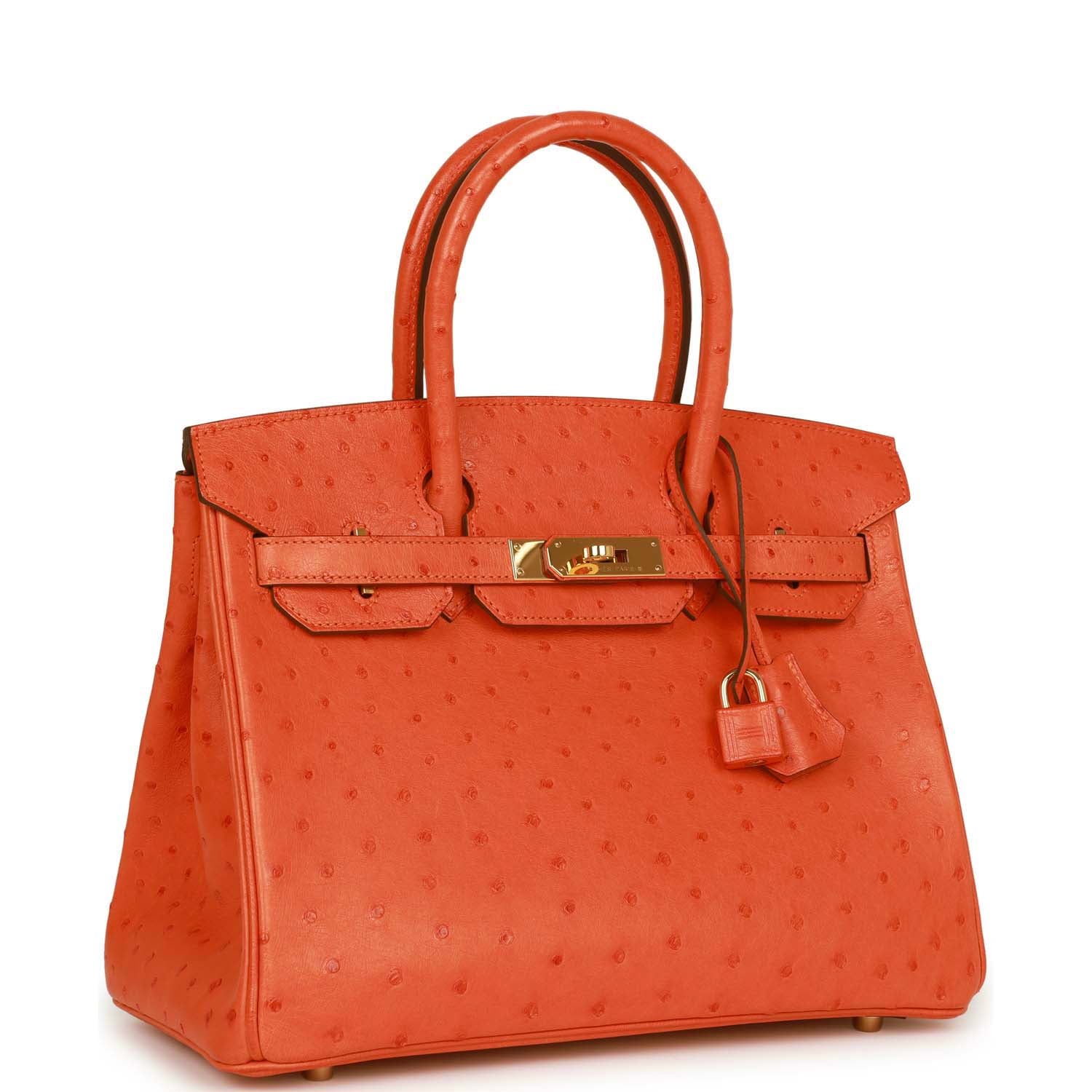 Pre-owned Hermes Birkin 30 Tangerine Ostrich Gold Hardware