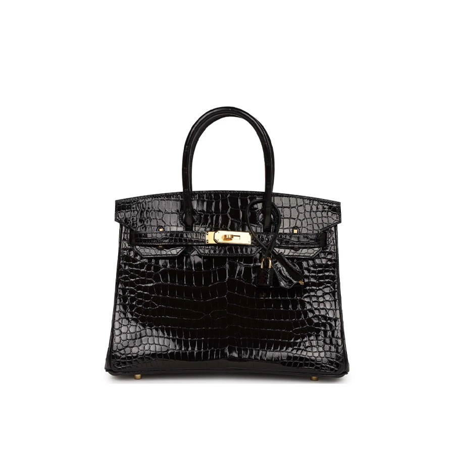 Her Birkin 30 Black Shiny Crocodile Porosus Gold Hardware