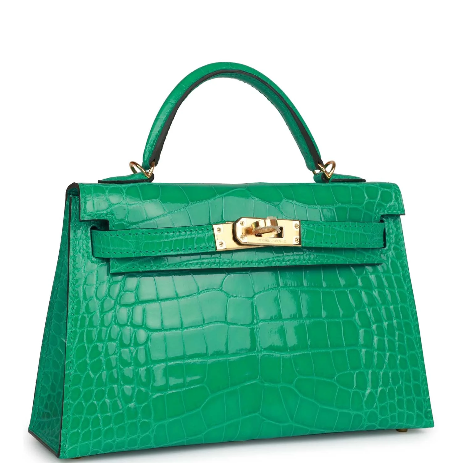 Her Kelly Sellier 20 Vert Jade Shiny Alligator Gold Hardware