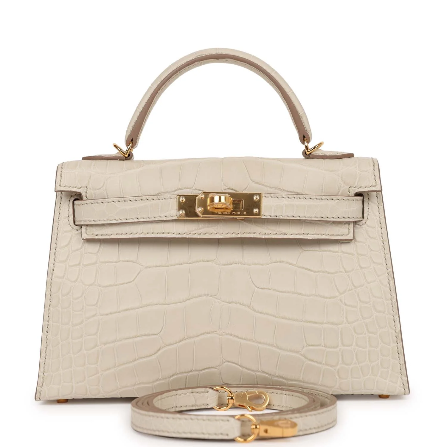 Hermes Kelly Sellier 20 Beton Mate Alligator Gold Hardware