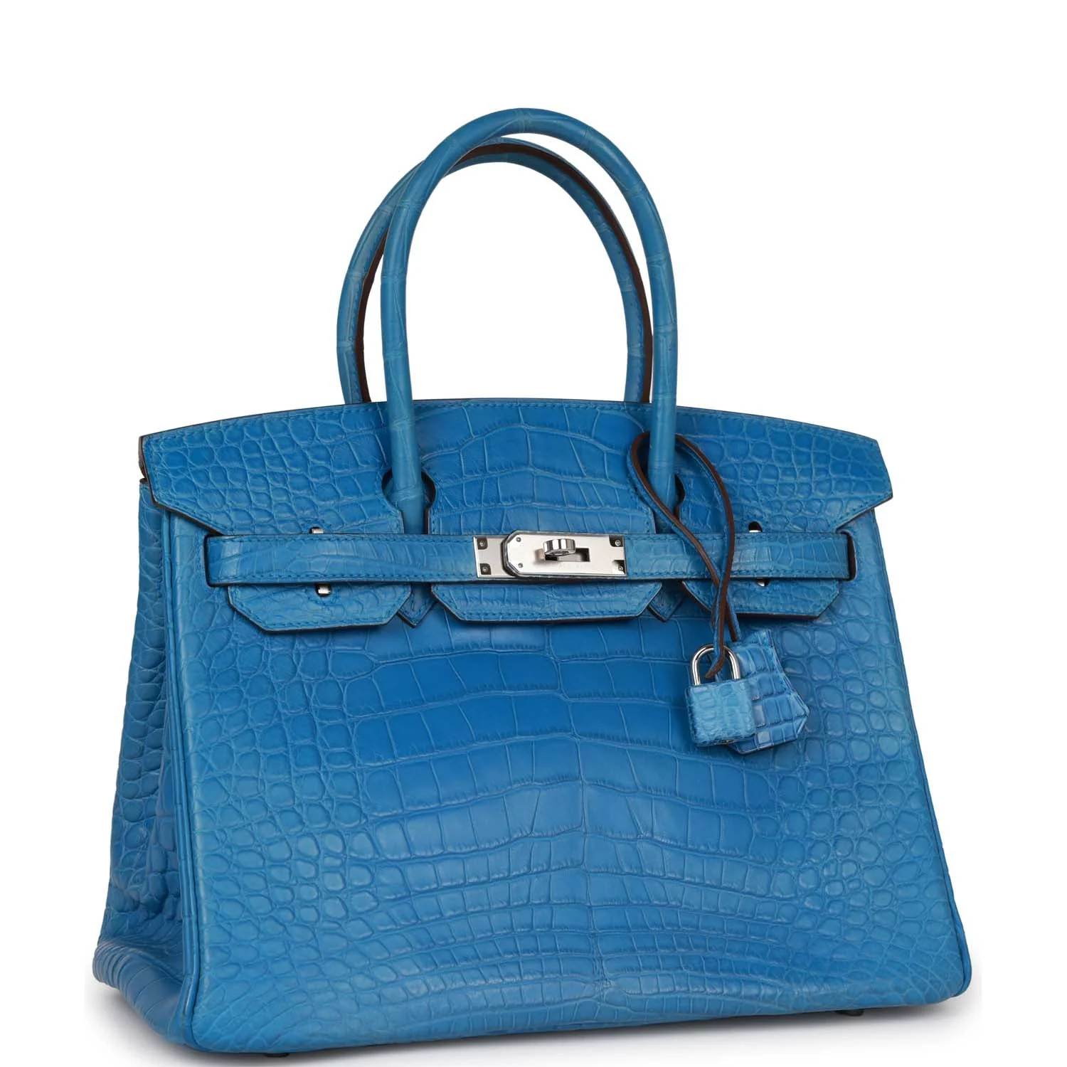 Pre-owned Hermes Birkin 30 Bleu Mykonos Matte Alligator Palladium Hardware