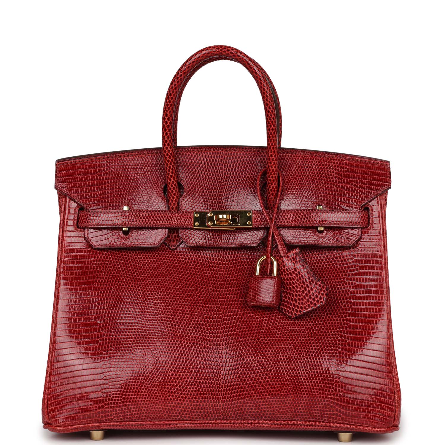 Pre-owned Hermes Birkin 25 Rouge Moyen Salvator Lizard Gold Hardware