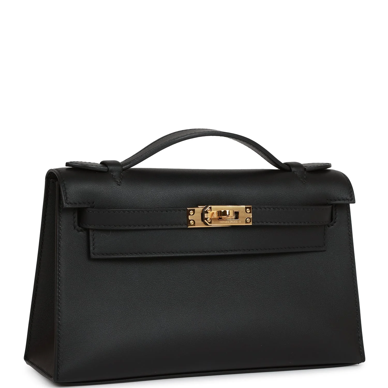 Her Kelly Pochette Black Swift Gold Hardware