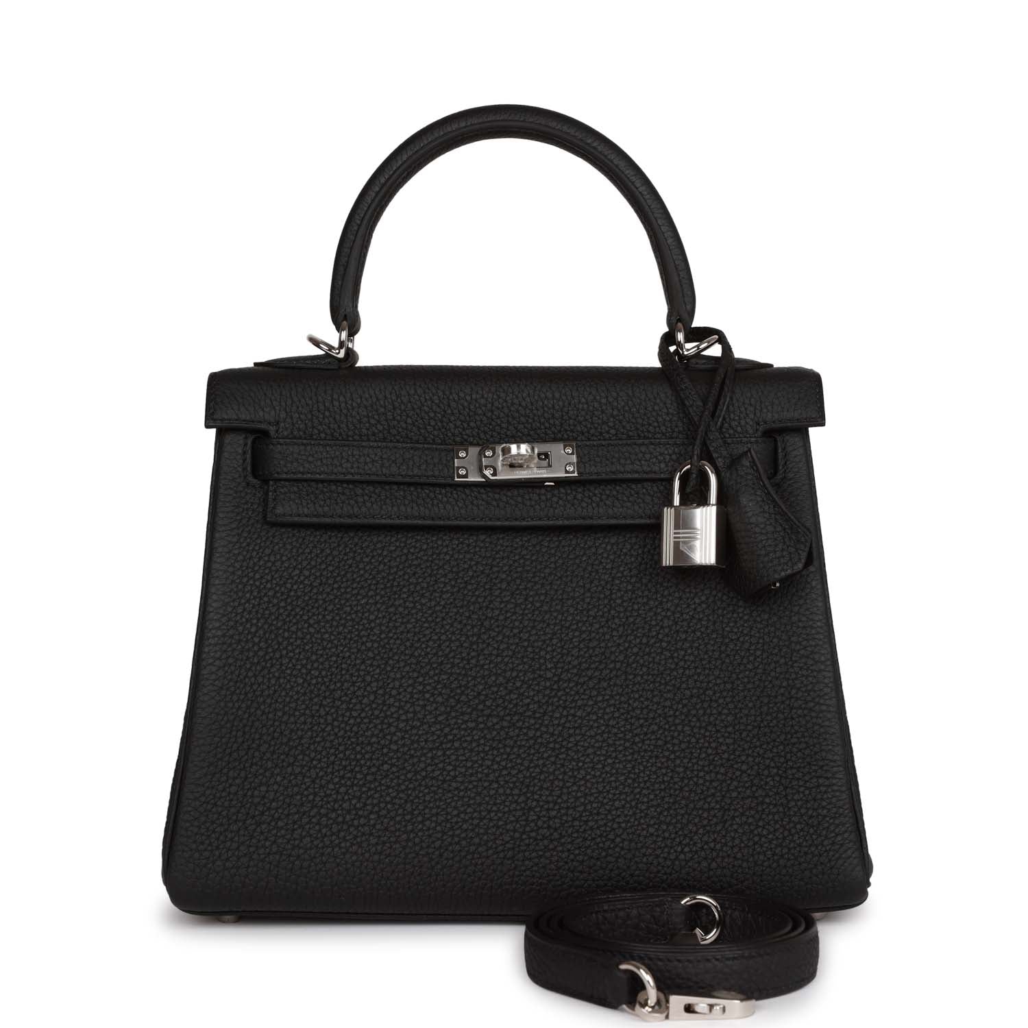 Her Kelly Retourne 25 Black Togo Palladium Hardware