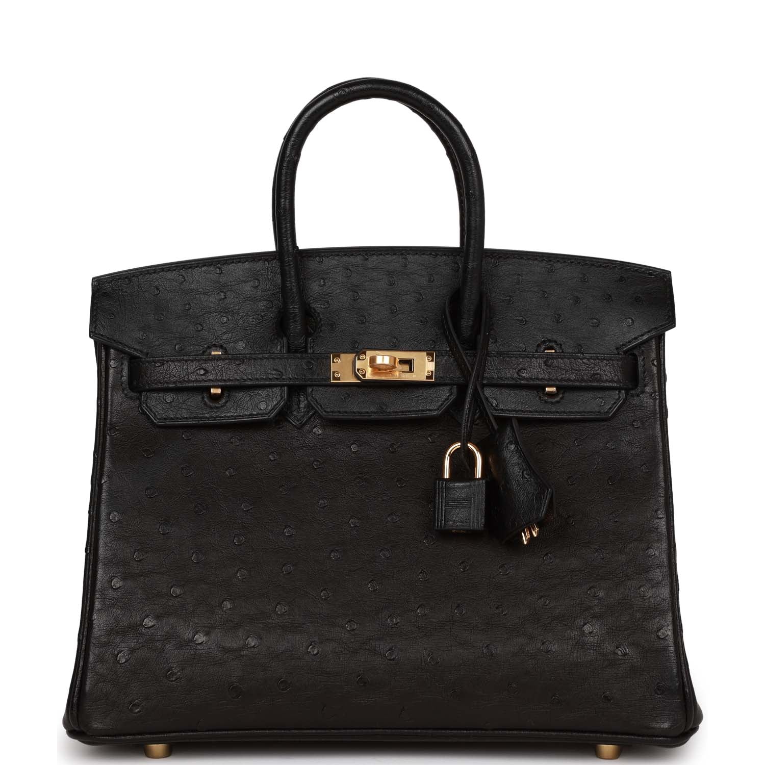 Her Birkin 25 Black Ostrich Gold Hardware