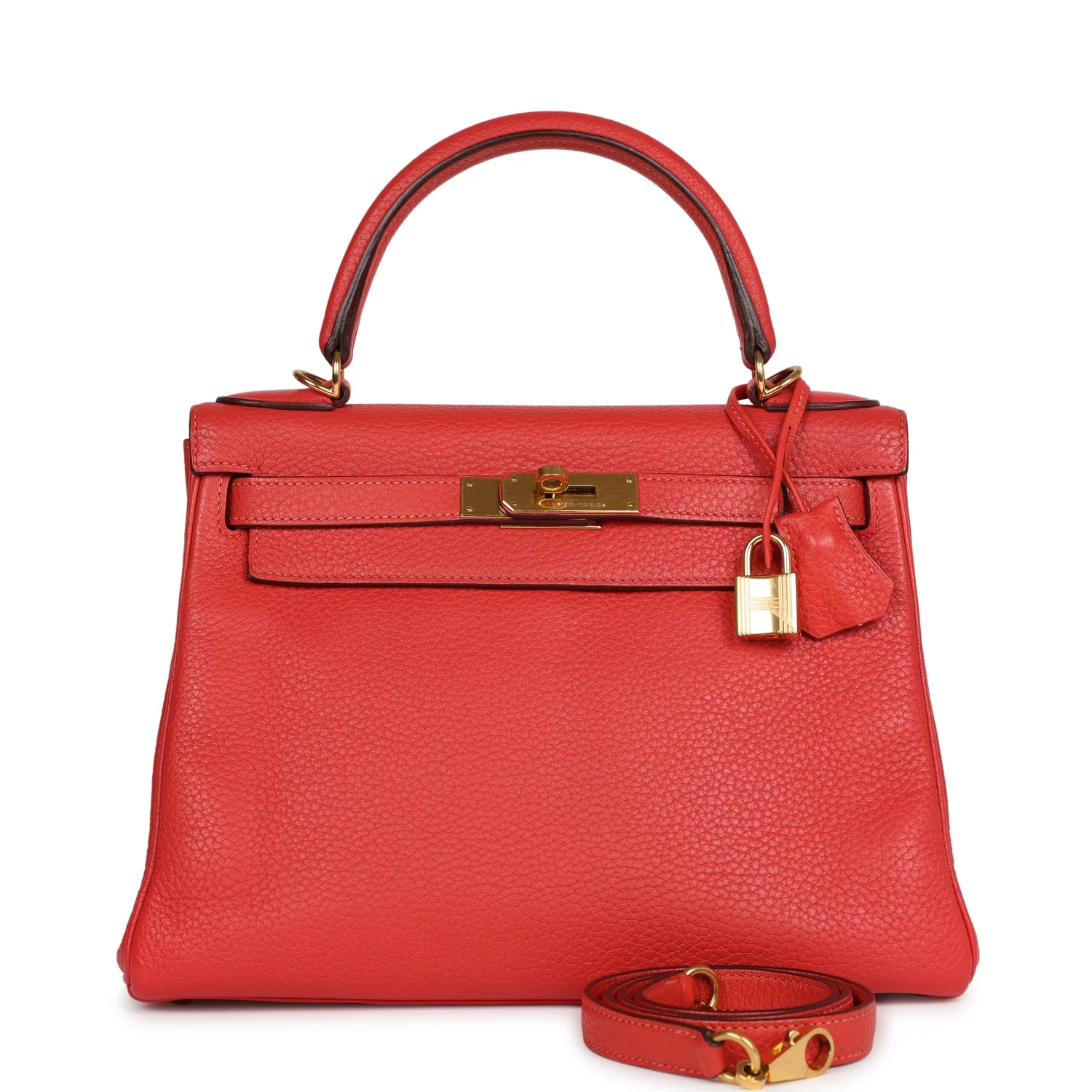 Pre-owned Hermes Kelly Retourne 28 Rouge Pivoine Togo Gold Hardware
