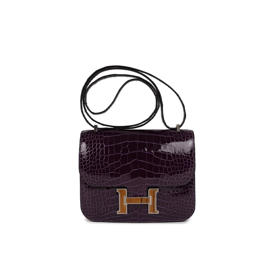 Her Constance 18 Amethyst Shiny Alligator Tigers Eye Quartz Palladium Hardware