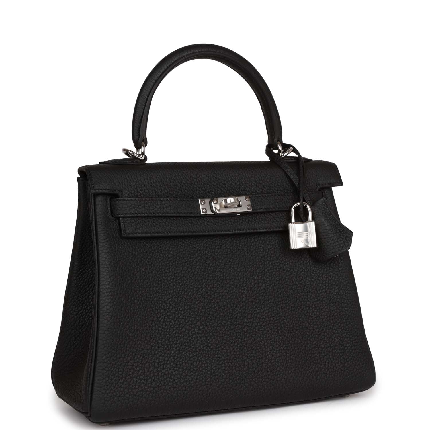 Her Kelly Retourne 25 Black Togo Palladium Hardware