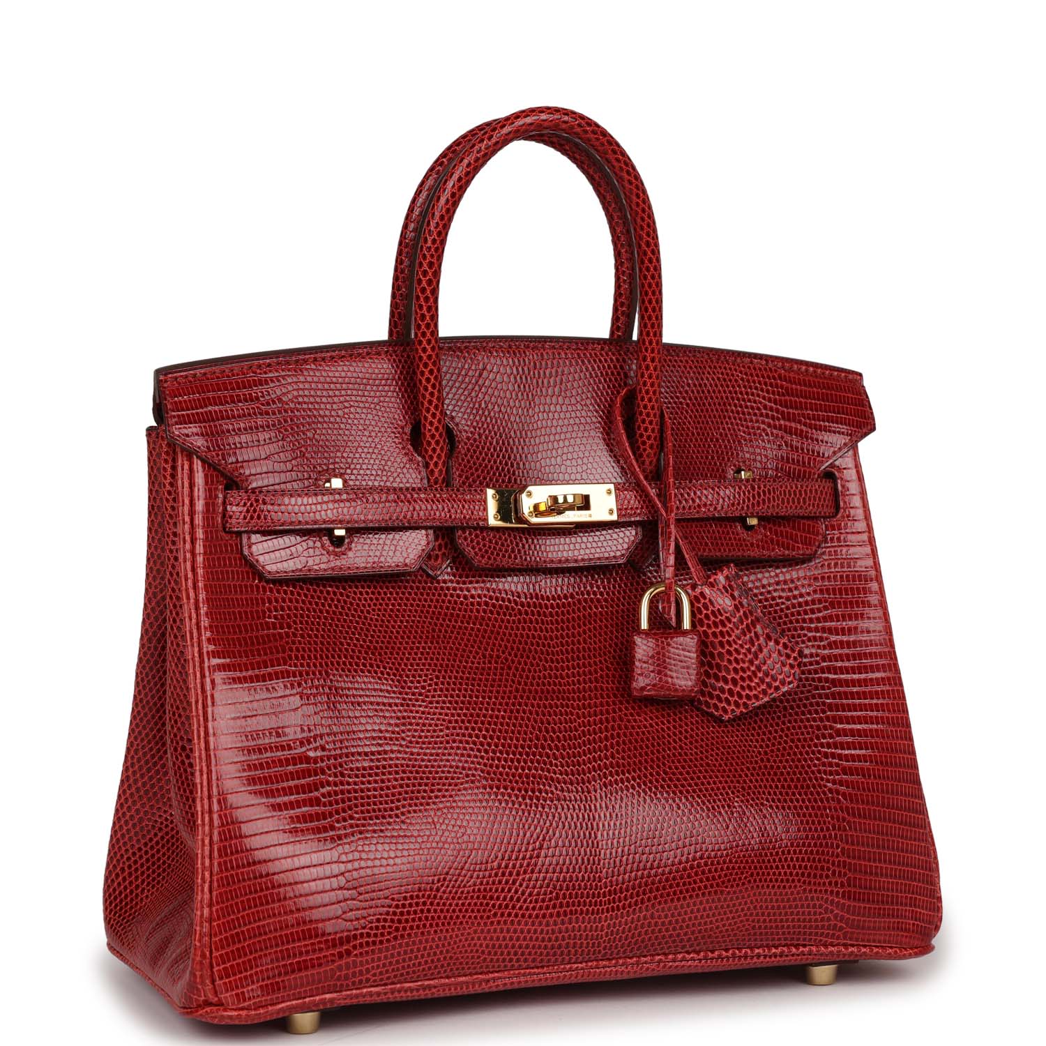 Pre-owned Hermes Birkin 25 Rouge Moyen Salvator Lizard Gold Hardware