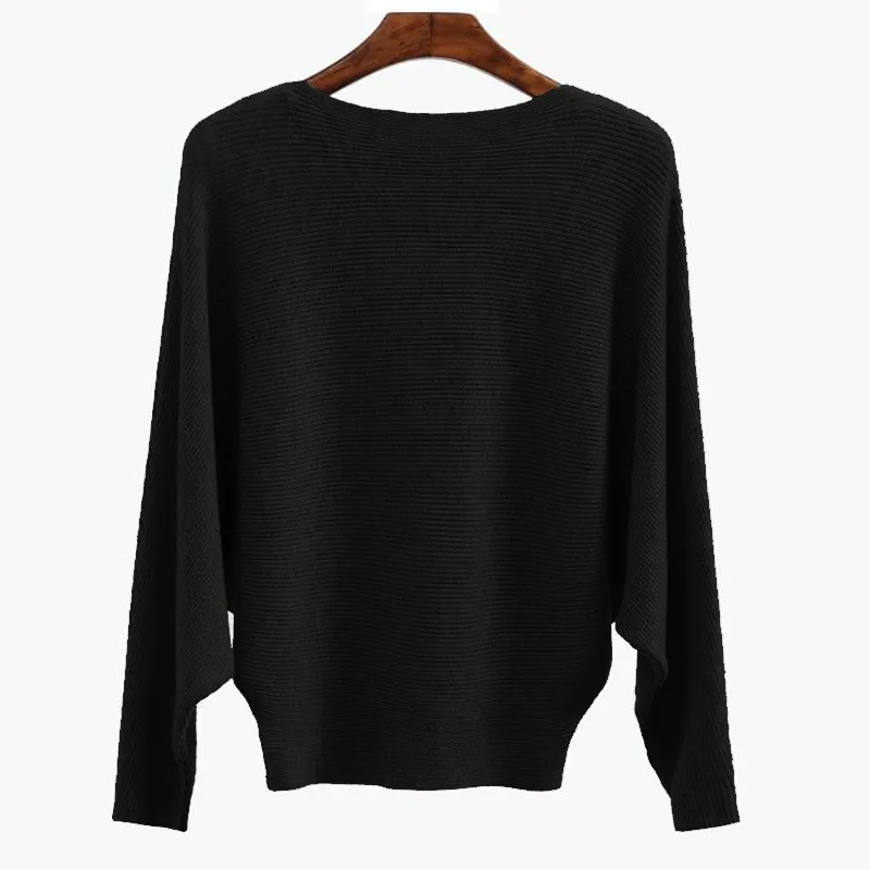 Women's Boat Neck Bat Sleeve Knitted Sweater