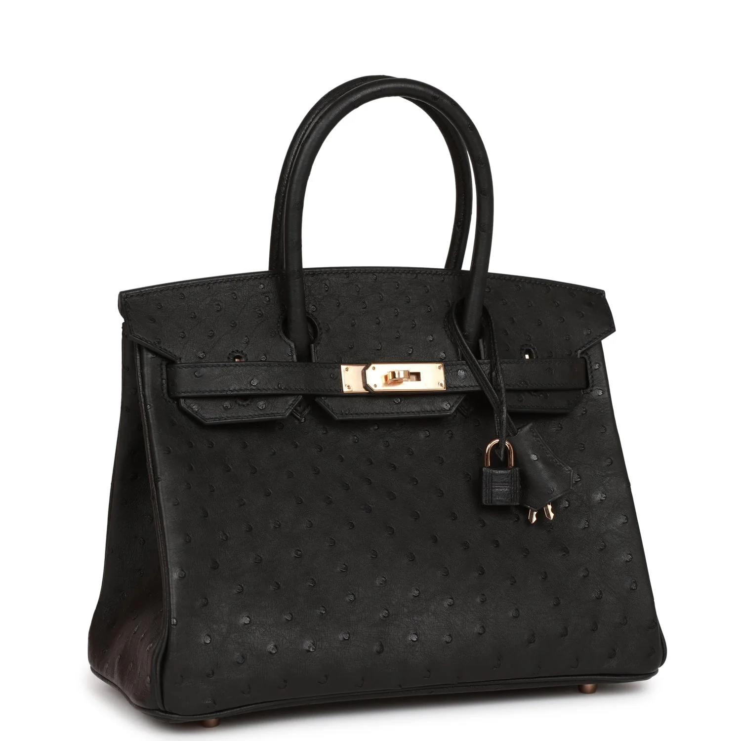 Her Birkin 30 Black Ostrich Rose Gold Hardware