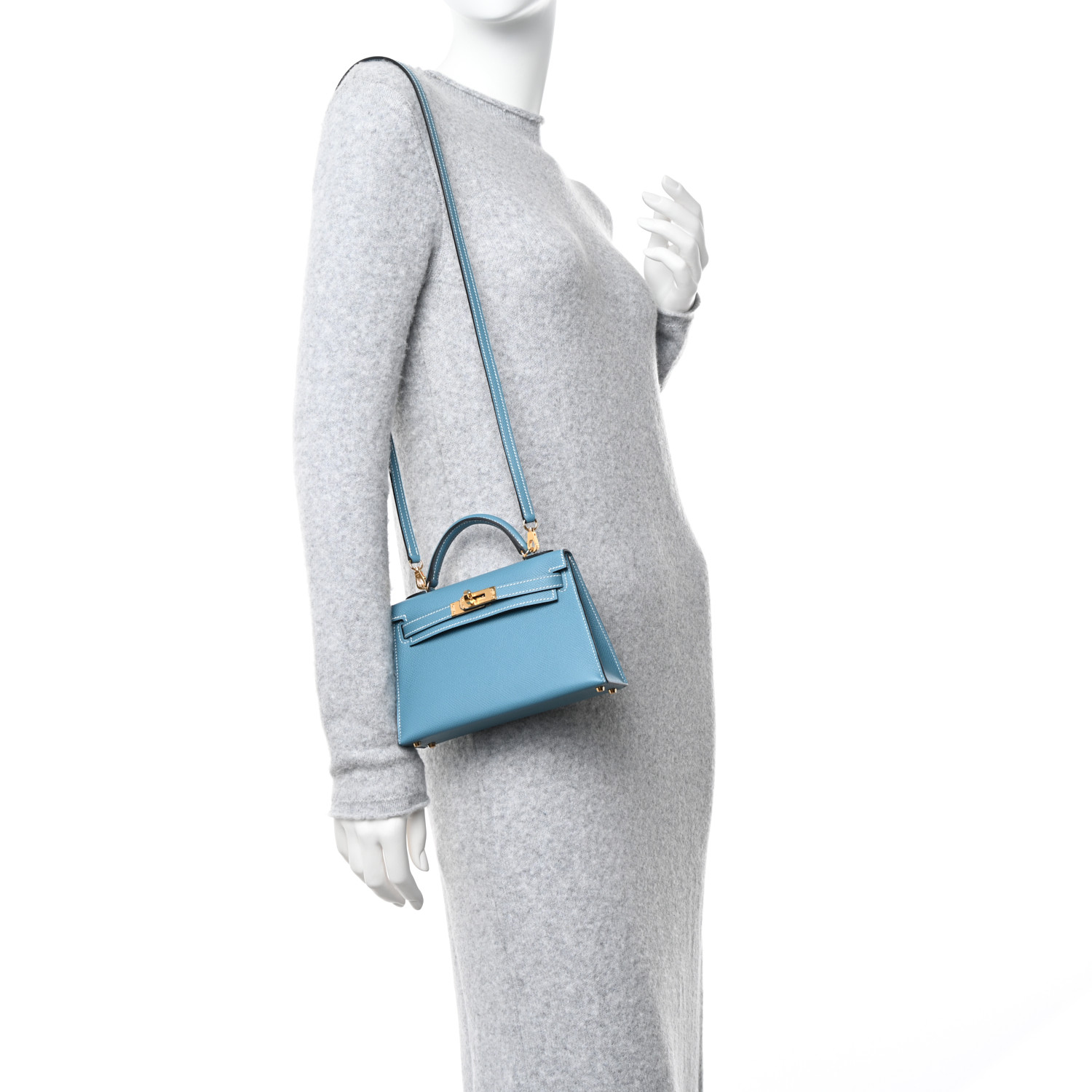 HERMES Epsom Mini Kelly Sellier 20 New Blue Jean