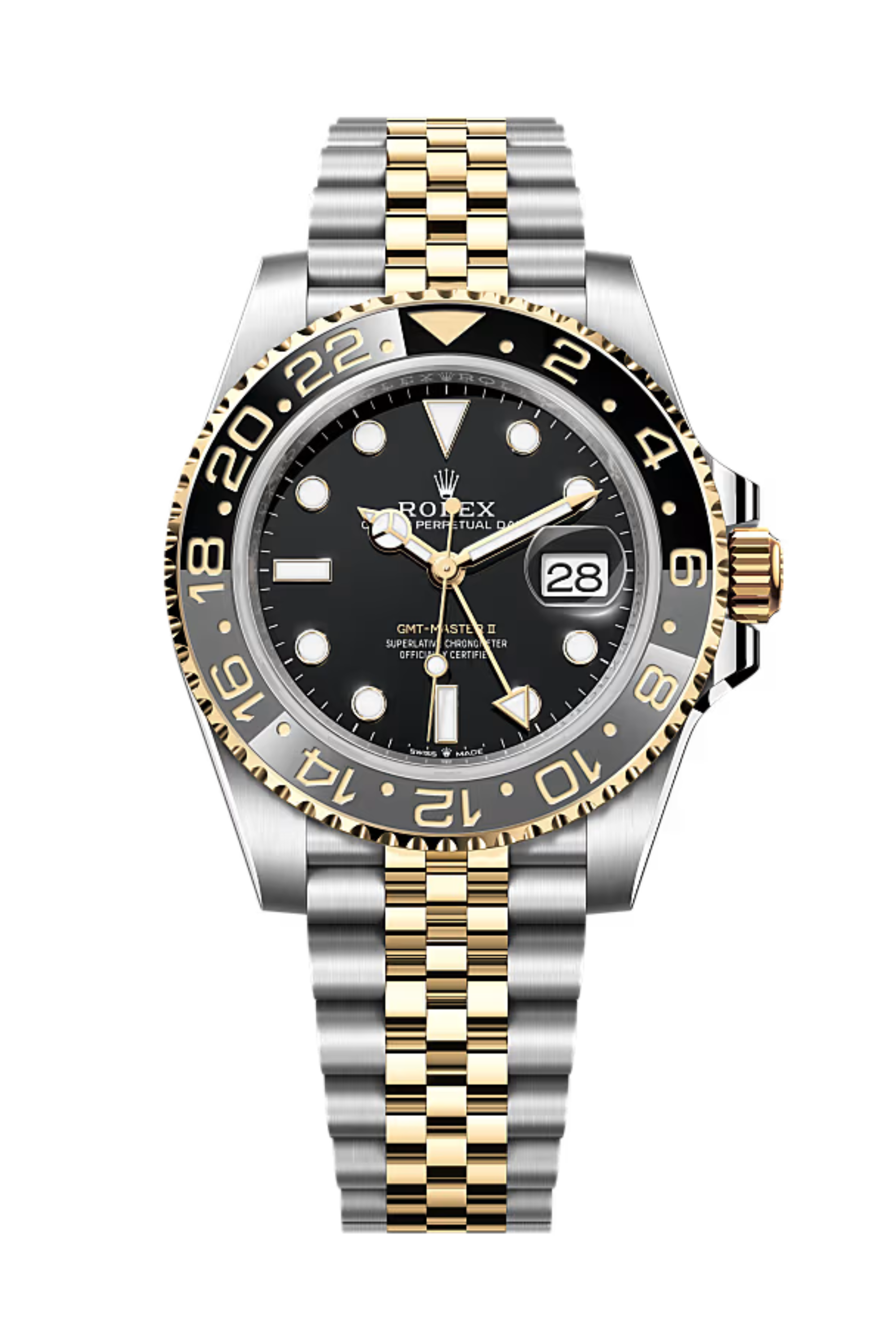 Rolex GMT Master ll Yellow Gold and Stainless Steel Black Dial Jubilee Bracelet Men's Watch M126713GRNR-0001