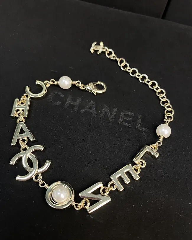Black and White Diamond Letter Double C Bracelet