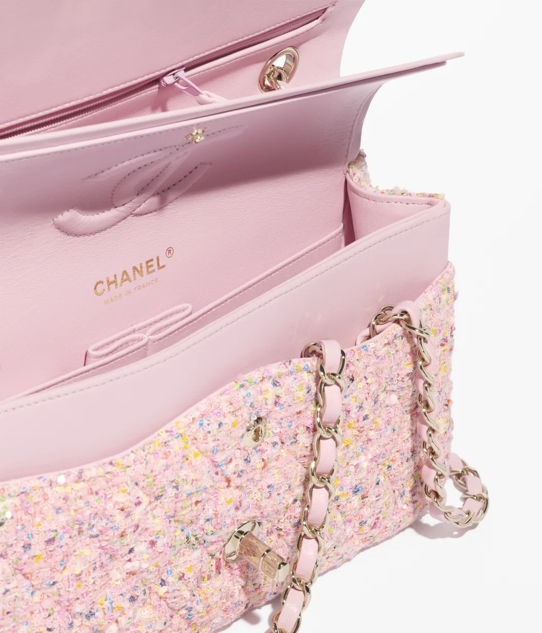 Classic 11.12 Handbag Tweed & Gold-Tone Metal Pink & Multicolor