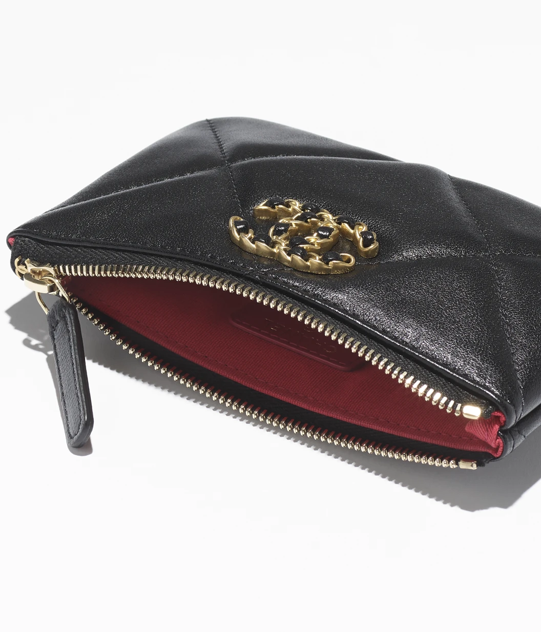 CHANEL 19 Mini Pouch Shiny Lambskin, Gold-Tone, Silver-Tone & Ruthenium-Finish Metal Black