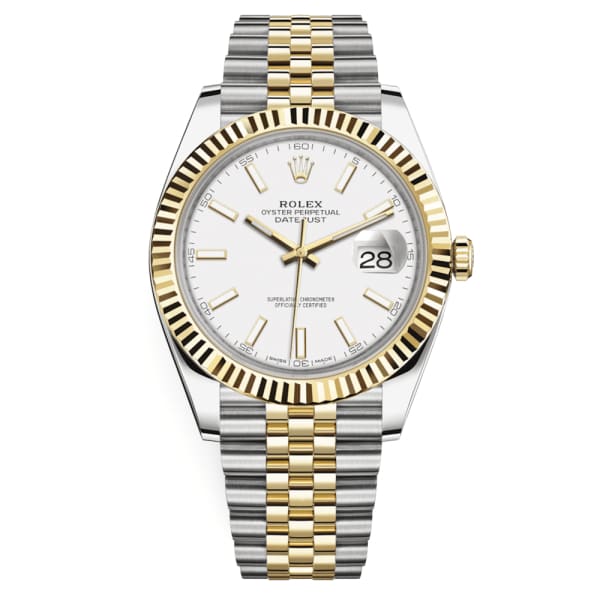 Rolex Oyster Perpetual Datejust 41 Watch, Two-tone Jubilee bracelet, White dial, Fluted bezel