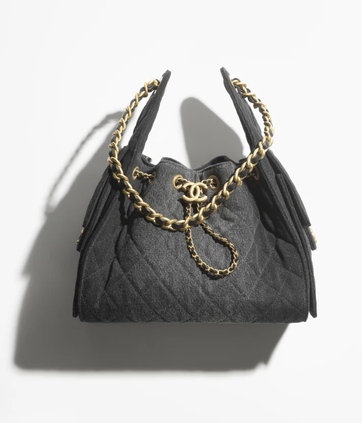 CHANEL 25 Small Handbag Washed Denim & Gold-Tone Metal Black