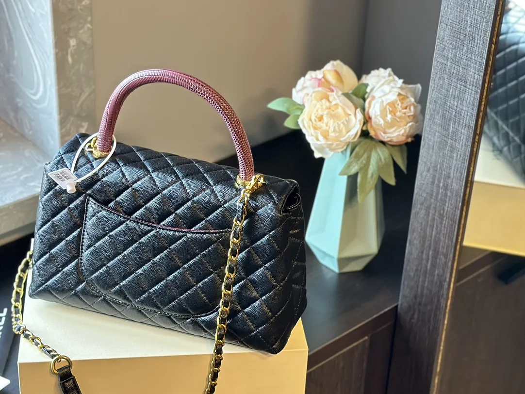 Caviar Lizard Embossed Quilted Small Coco Handle Flap