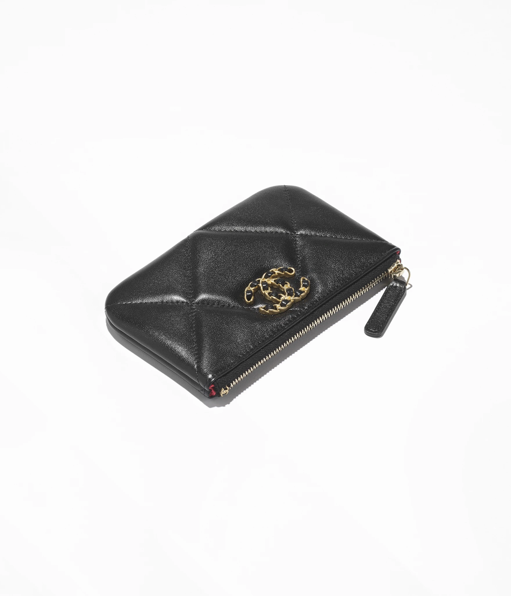 CHANEL 19 Mini Pouch Shiny Lambskin, Gold-Tone, Silver-Tone & Ruthenium-Finish Metal Black
