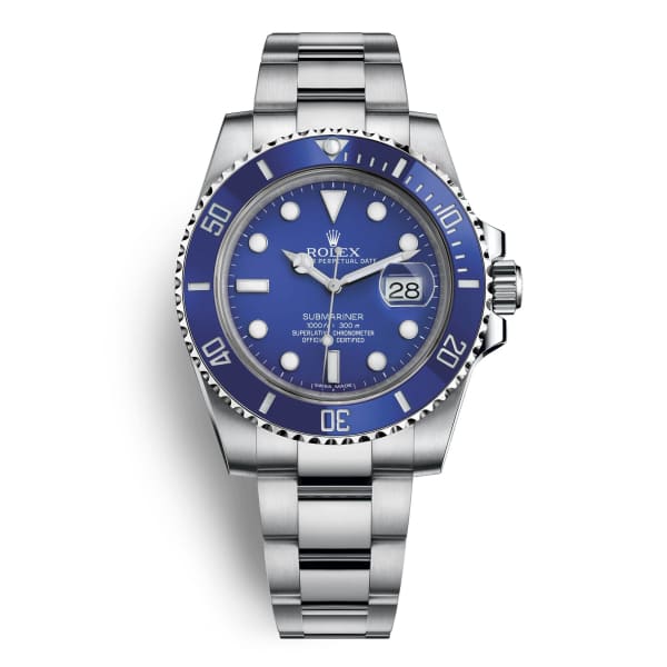 Rolex Submariner Smurf Blue Index Dial Oyster Bracelet 18kt White Gold Mens Watch 116619lb