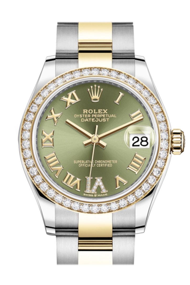 Rolex Datejust 31 Olive green Diamonds Dial Diamond Bezel Roman Yellow Gold Two Tone Watch 278383RBR 278383