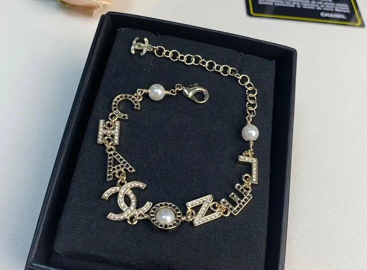 Black and White Diamond Letter Double C Bracelet