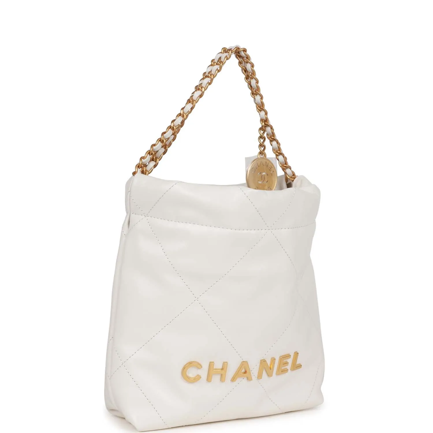 Mini 22 Bag White Calfskin Gold Hardware
